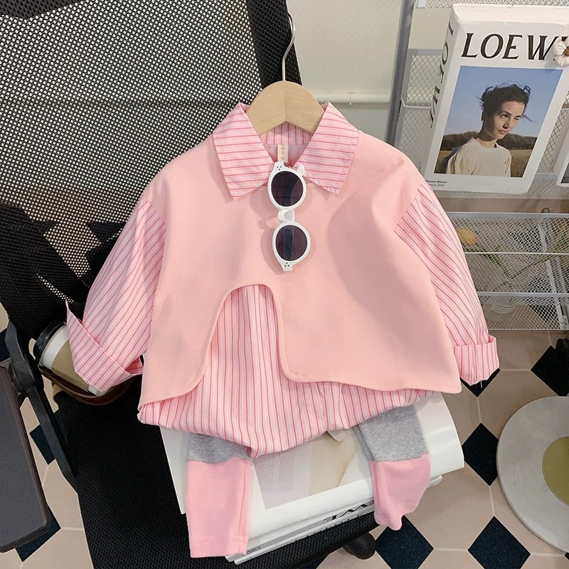 Girls Suit Spring & Fall 2025 New Fashionable Kidsren's Baby Shirt Leggings Three-Piece Set Kidsren's Spring & Fall