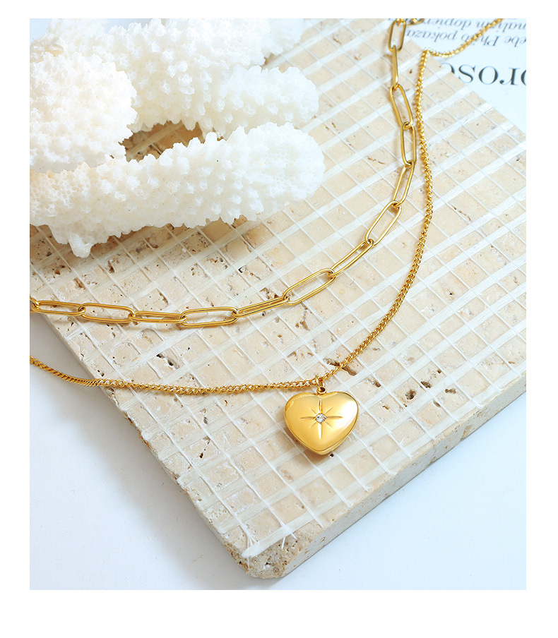 Simple Style Heart Shape Titanium Steel Plating Zircon Pendant Necklace 1 Piece