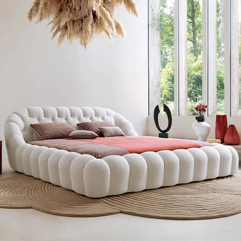 Custom-Made French Rochburg Italian Designer Creative Simple Bubble Bed Shaped Cotton Double Fabric Bed Customization
