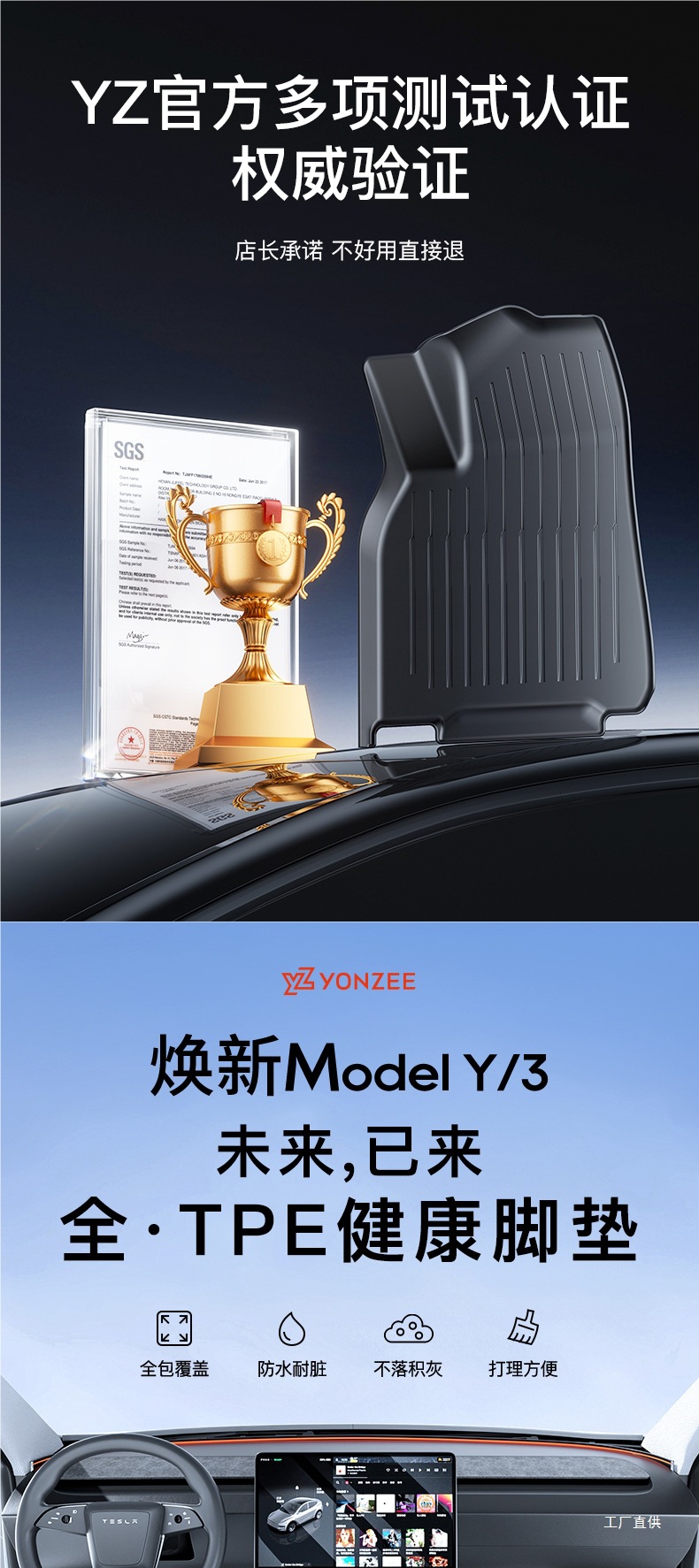 Yz Is Suitable for the New Tesla Model 3Y Special Floor Mats Modely All-Inclusive Floor Mats Tpe Car Accessories Peihui