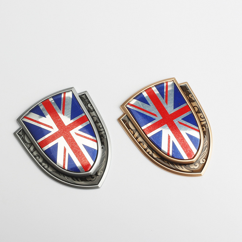 German, British, Italian, American and French Flag Metal Stickers, Patriotic Modified Car Logo Shield Side Logo Body Stickers