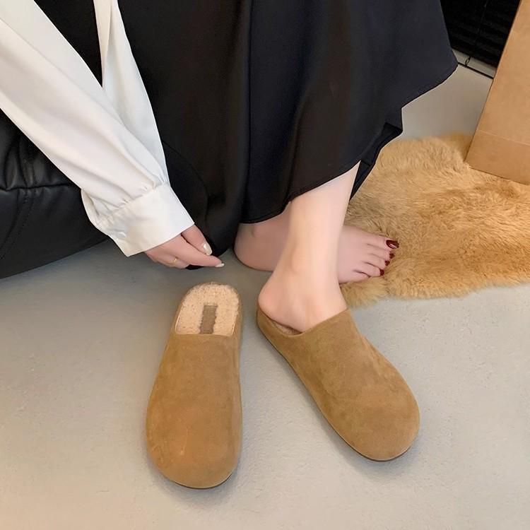 厚底勃肯鞋加绒包头半拖鞋女外穿2025新款秋冬季一脚蹬博肯棉拖鞋|undefined