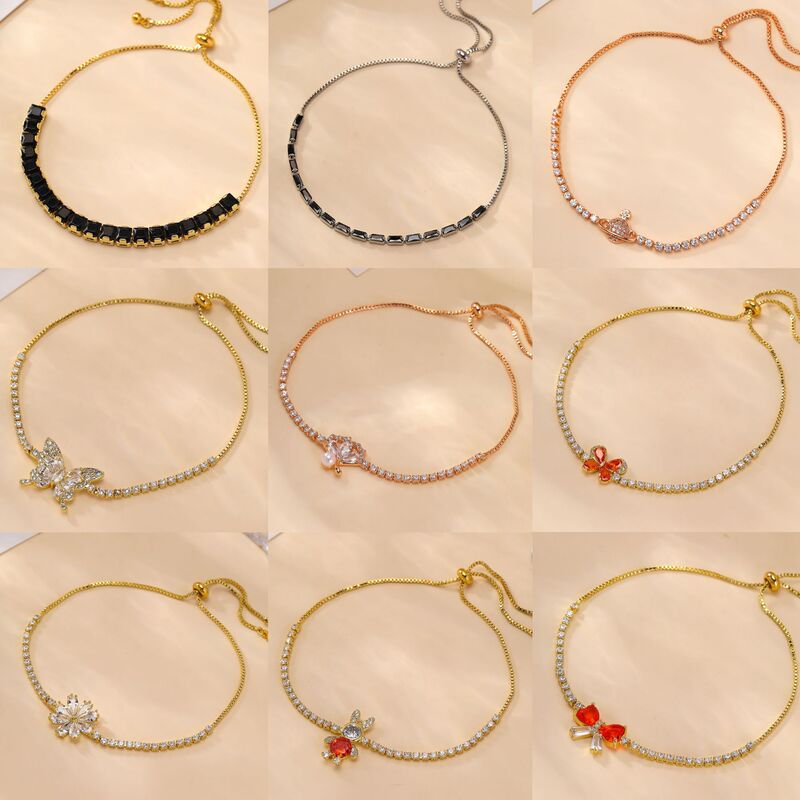 New European and American style crystal bracelet with zirconia, elegant women's tennis bracelet, adjustable pull chain, high-end light luxury jewelry New European and American style crystal bracelet with zirconia, elegant women's tennis bracelet, adjustable pull chain, high-end light luxury jewelry