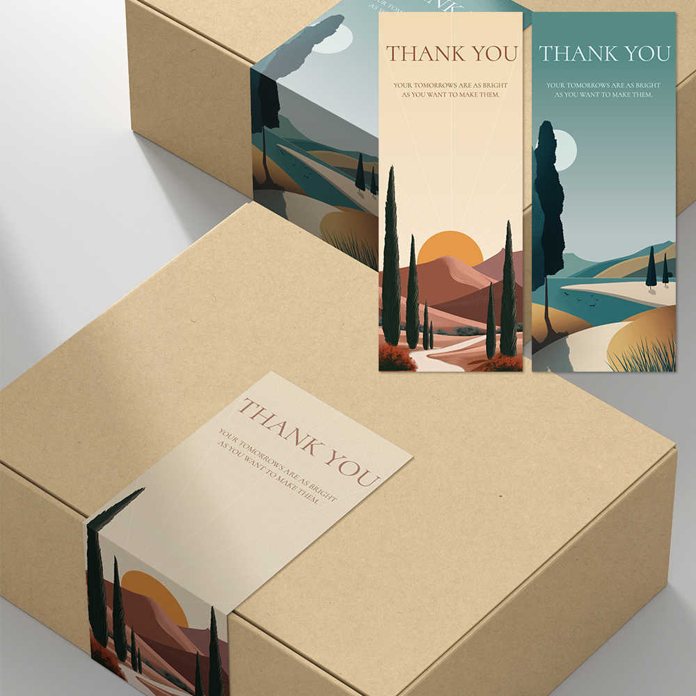 【原创】感谢英文封口贴飞机盒包装创意波西米亚风长条不干胶贴纸