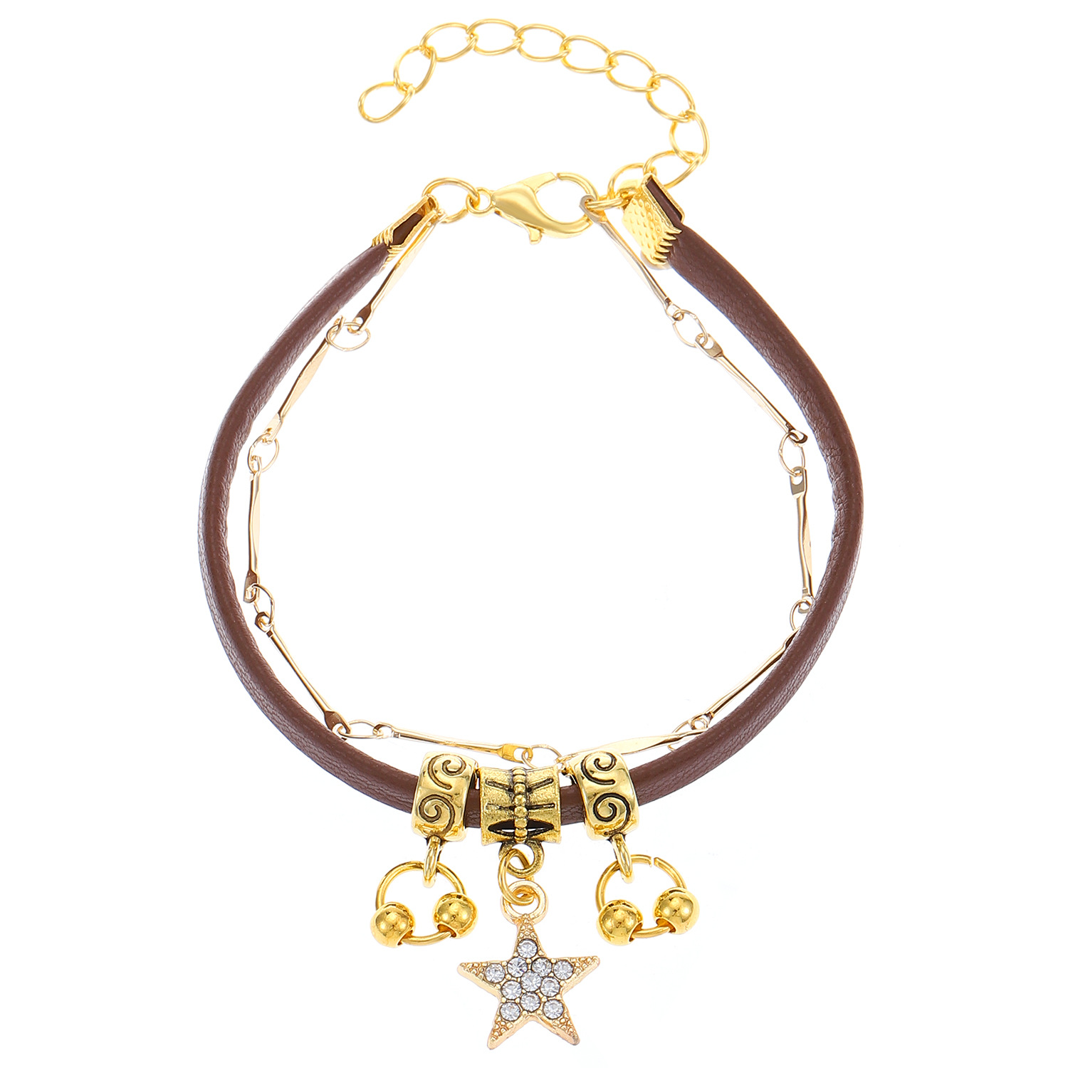 Collar de doble capa de cuero retro americano de estilo dulce y picante para mujer ins nicho gargantilla de alto grado pulsera marrón joyería