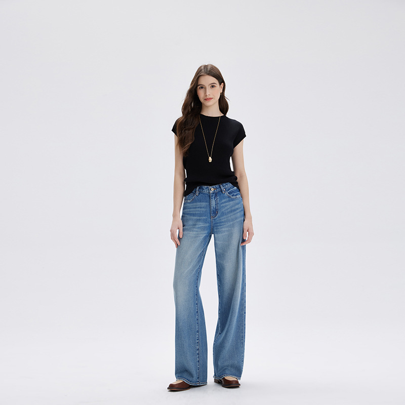 Mbb Thin High Waisted Wide Leg Jeans Women's 2025 Summer Lyocell Loose Straight-Leg Nine-Point Pants Soft Pants