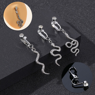 Cross-border e-commerce non-perforated stainless steel snake pendant fake belly button ring titanium steel belly button nail European and American trend puncture jewelry