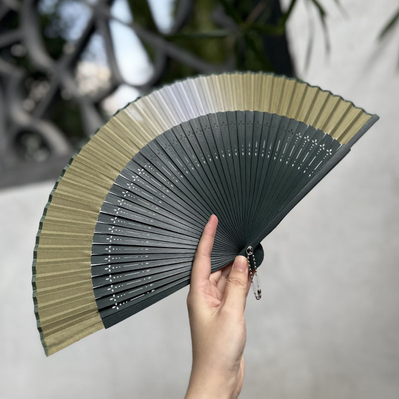 古風扇子扇風機中国風夏漢服チャイナドレス折り畳み扇風機小竹扇風機ダンス扇風機緑|undefined
