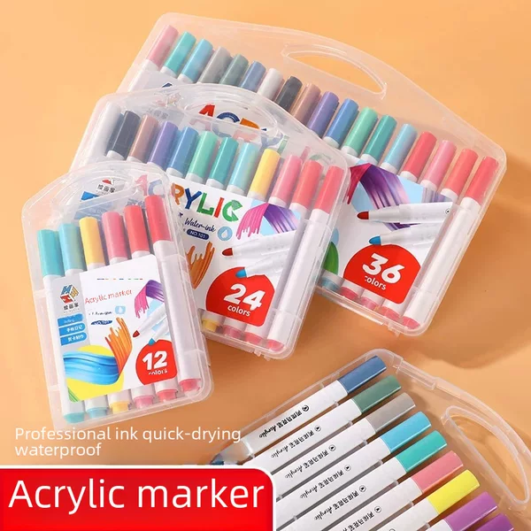 Acrylic Marker Pen Waterproof 12/48 Color Set, Fabric, Ceramic, Wood Painting Pens, Student Art Supplies