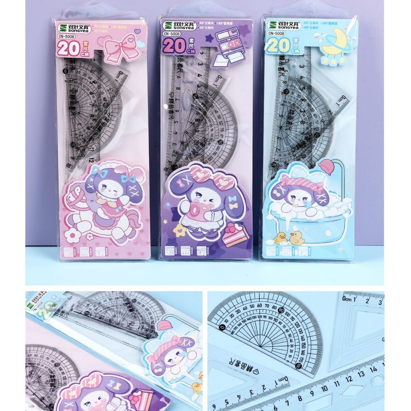 漫画かわいい定規セット 4 ピース小学生文具セット学用品定規三角板分度器卸売|undefined