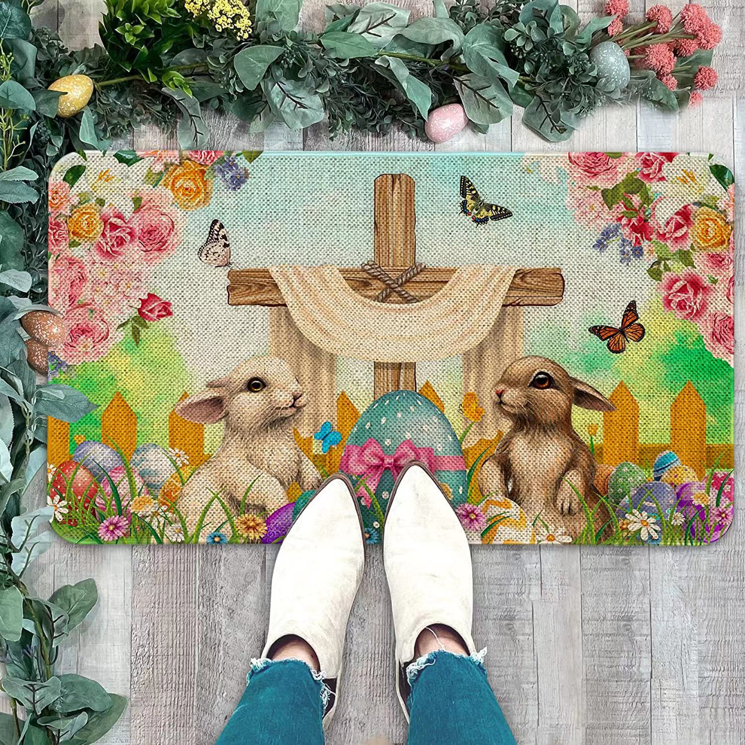 Transfronterizo de Amazon conejo de Pascua alfombra de piso decorativa Flor de camión alfombra de puerta de interior y exterior alfombra de pie de pasillo al por mayor