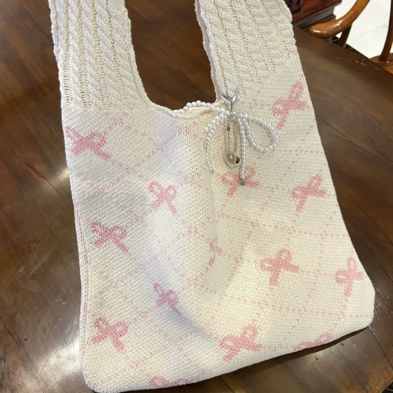 Универсальная вязаная сумка на плечо в стиле ретро, ​​тканая сумка с бантом, новая сумка-тоут большой вместимости на одно плечо, высокая стоимость XYT