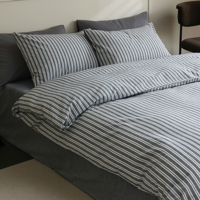 Japón sin impresión de algodón lavado con agua de cuatro piezas buen producto de algodón rayado conjunto de ropa de cama de algodón ancho conjunto de condiciones