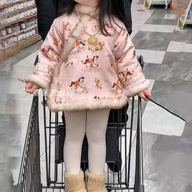 女童冬装棉服连衣裙宝宝洋气儿童个性潮牌中国风卡通春节拜年旗袍