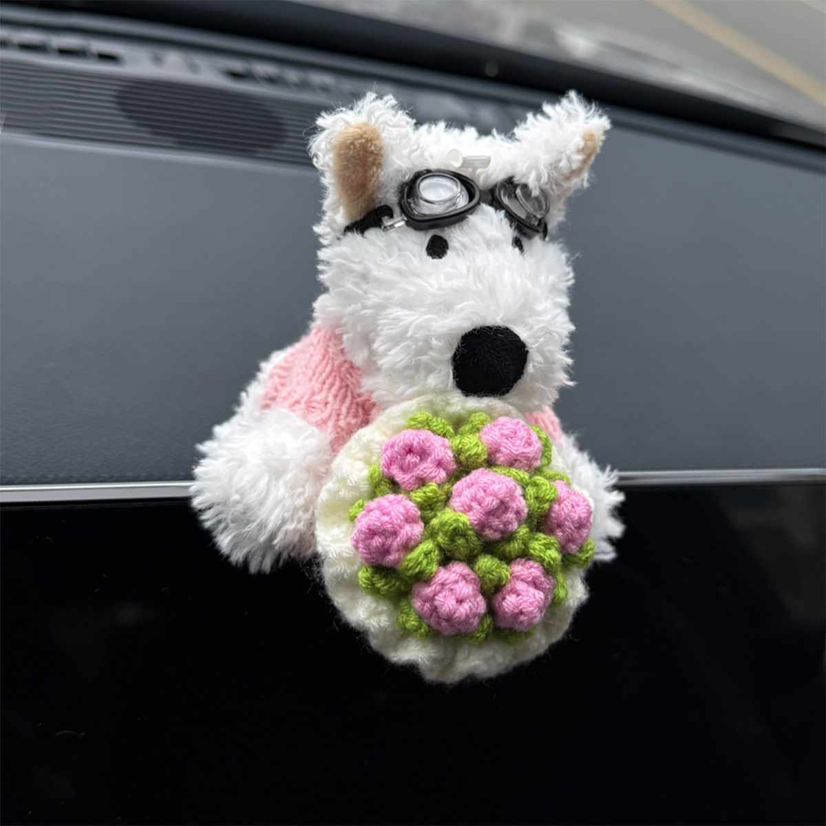 Cartoon Stuffed Plush Bouquet West Highland White Terrier Car Interior Decoration Dashboard Screen Lying Doll