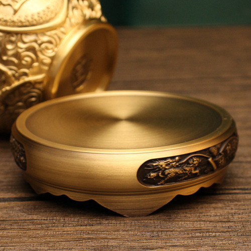 Brass base brass landscape base Chinese retro ornaments home plum blossom base small copper crafts