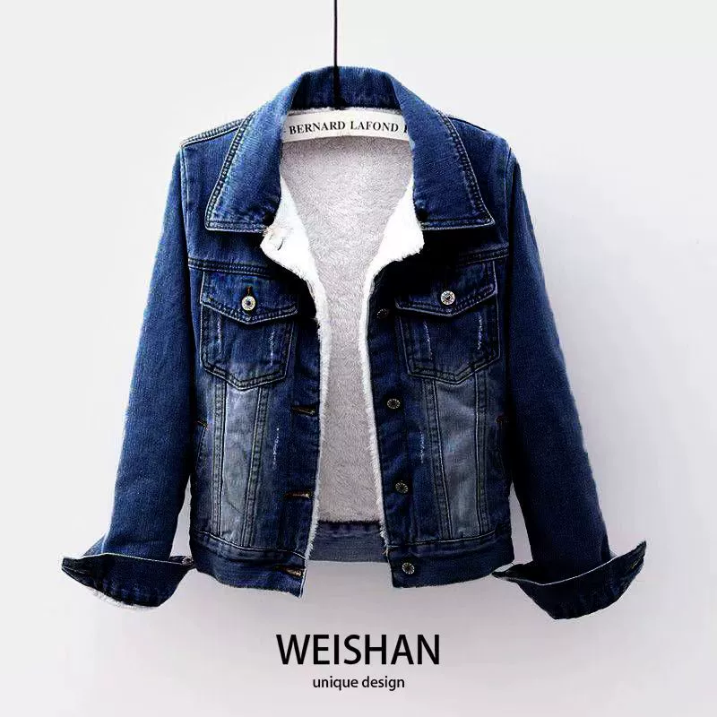 Женская джинсовая куртка на флисе, зима 2025, в корейском стиле, утепленное хлопковое пальто, укороченная модель, со съемным капюшоном, женская куртка из овечьего флиса.