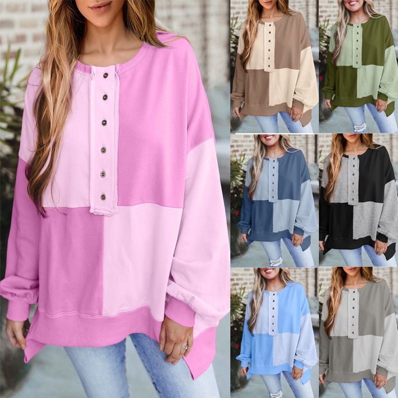 2025秋冬季跨境欧美TEMU亚马逊外贸新款休闲拼接长款翻领卫衣女上