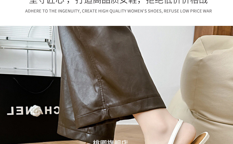 Giày sandal hở lưng nữ mũi nhọn gót thấp da mềm — Màu đen chi tiết 32