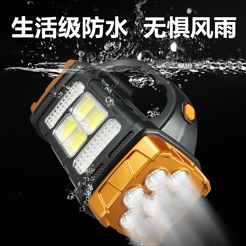 Lámpara de mano solar transfronteriza de emergencia carga de luz brillante LED linterna USB doble fuente de luz al aire libre camping exploración