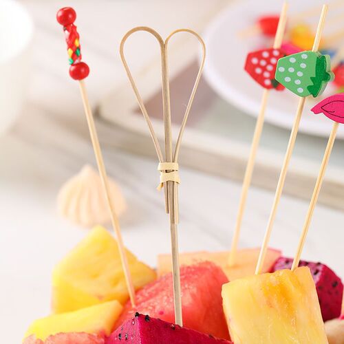 Bamboo fruit picks, fruit tongs, cocktail skewers, one-time decoration bamboo skewers, colorful creative skewers, baking cake skewers