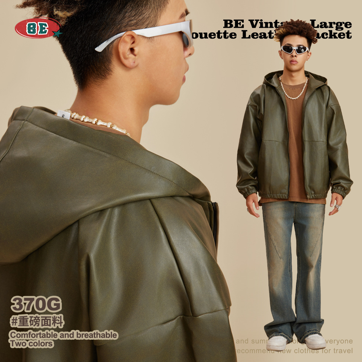 Ropa para Hombre BE | Chaqueta de Cuero Retro Americana Resistente para Otoño/Invierno 2025, Chaqueta Holgada de Estilo Barn de Marca Moderna para Hombre