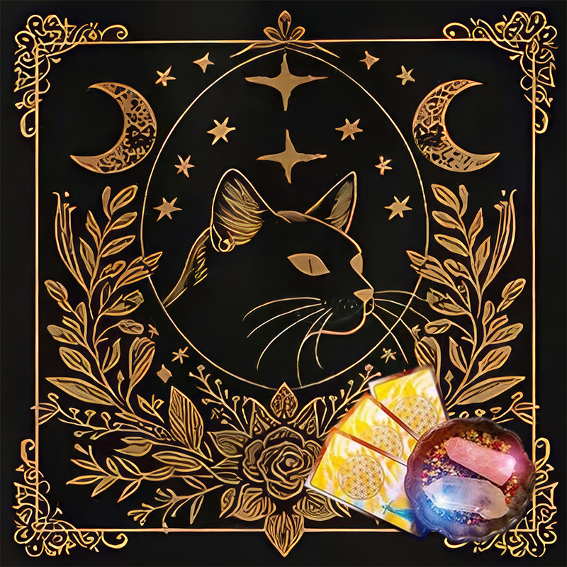 タロットテーブルクロスTarot Tablecloth布マット月相太陽花卉太陽生命樹ベルベットテーブルクロス|undefined