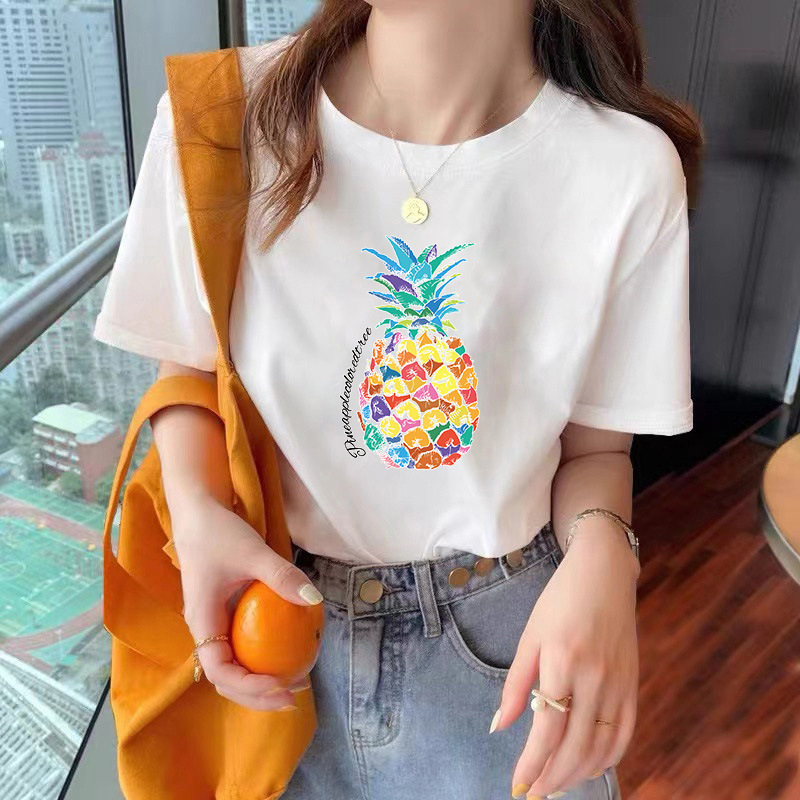 Summer New Style Pure Cotton T-Shirt for Women, Korean Style White Trendy Women's Short-Sleeved T-Shirt, Loose Casual Top, Base Shirt
