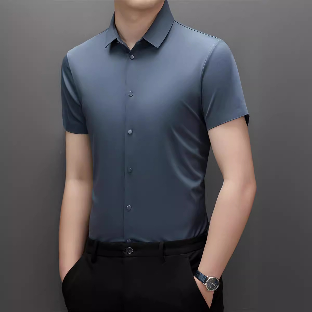 Fábrica personalizada polo primavera-verano 2024 estilo de Hong Kong ropa de trabajo de viaje de negocios sin escaldar elástico respirante mangas cortas