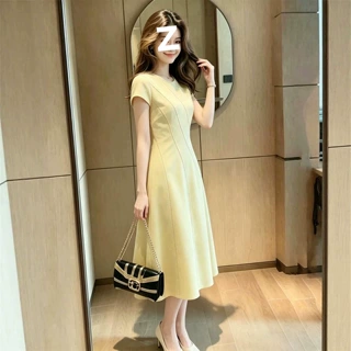 中气质新款收腰短袖连衣裙女鱼尾裙洋气小个子直播长裙子法式夏季