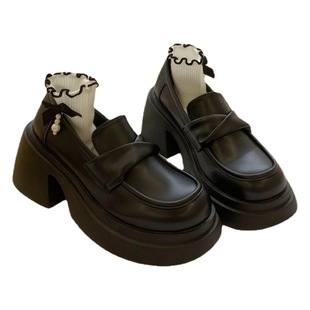 British Style Small Leather Shoes Women's 2023 Spring New Style Platform Loafers French Retro Slip-on Shoes for Women
