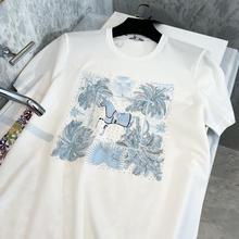 欧洲站短袖t恤男棉潮牌动物马图案印花流行欧货冰丝白色T恤
