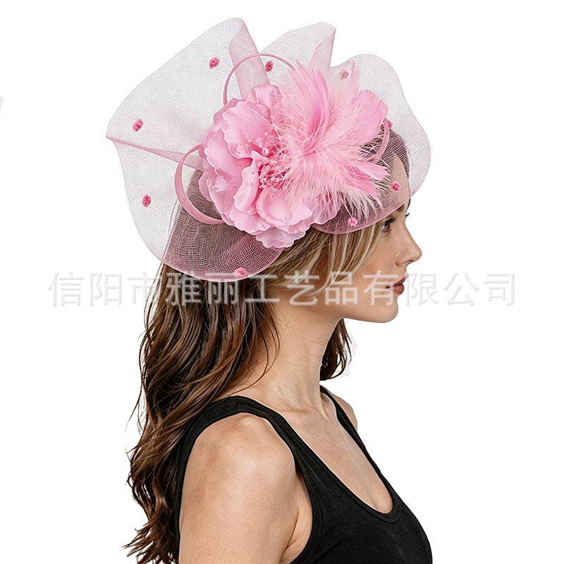 Cross-border European and American feather mesh hair clips, bridal party floral headbands, banquet headbands, horse racing event hair accessories
