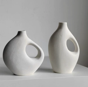 White Ceramic Flower Vase Set - Modern Simple Vase Decoration for Home Decor