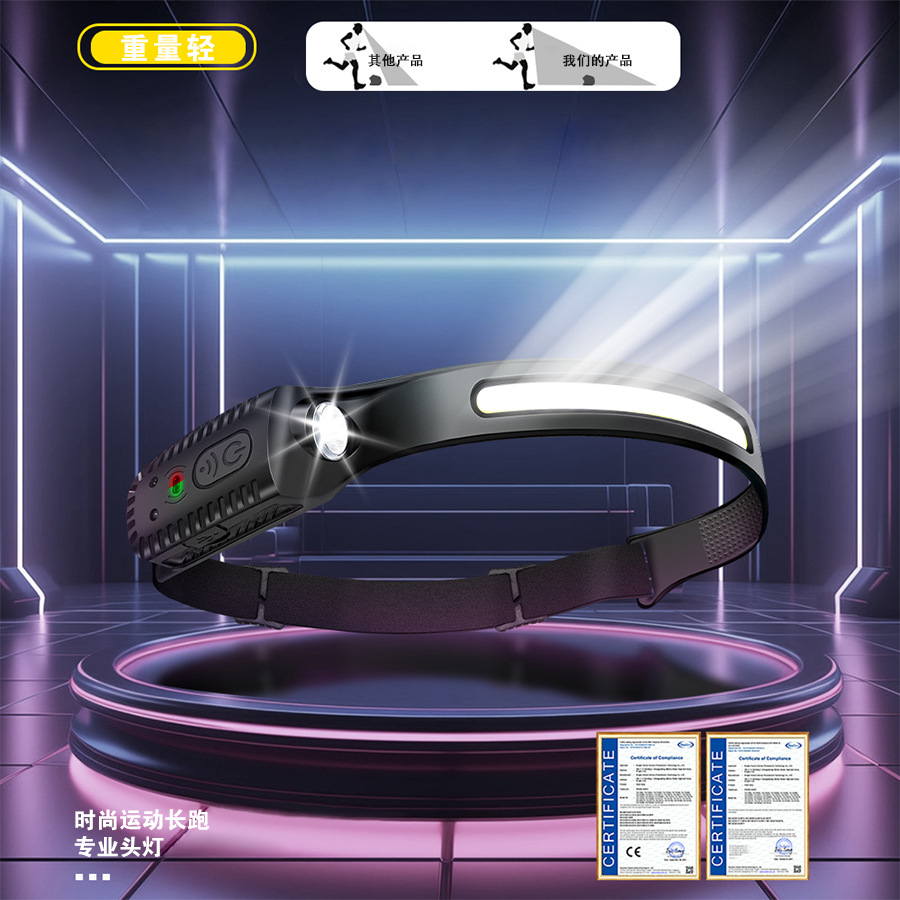 2025 nuevo faro de inducción de silicona ecológico tipo C recargable al aire libre luz de pesca nocturna certificado de luz de carrera completa