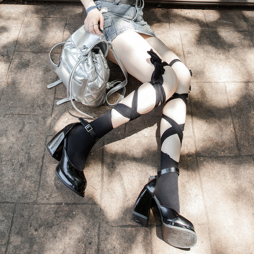 Gothic style sexy hottie cross strap breathable knee socks unique Japanese Lolita JK socks for women