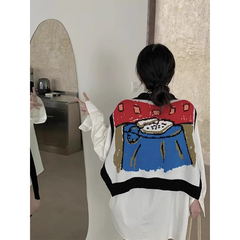 Primavera nueva sensación de diseño nicho chaleco de dibujos animados de mujer suelta sin mangas con chaleco retro red rojo