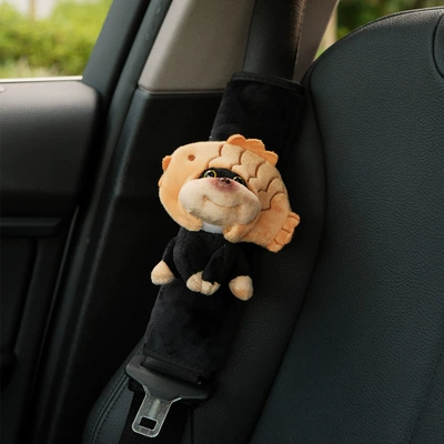 Bee Puppy Car Seat Belt Shoulder Holder Car Safety Belt Holder Car Interior Decoration Ornaments Anti-Sling Neck (Sürətlər qutusu və əl tormozu başlıqları) - 1-bee-dog-taiyaki-black-shoulder-cover