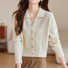 复古麻花翻领柔软麻花针织开衫女装2025春秋新款外搭短款毛衣外套
