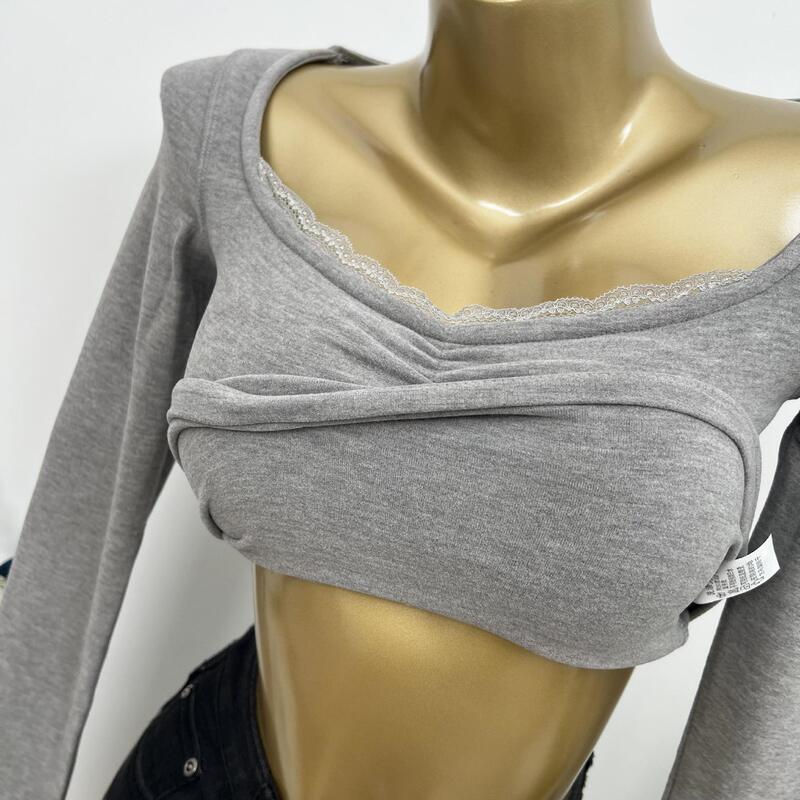 Good to wear comfortable/good texture with chest pad lace stitching figure top thick inner base shirt autumn and winter Good to wear comfortable/good texture with chest pad lace stitching figure top thick inner base shirt autumn and winter