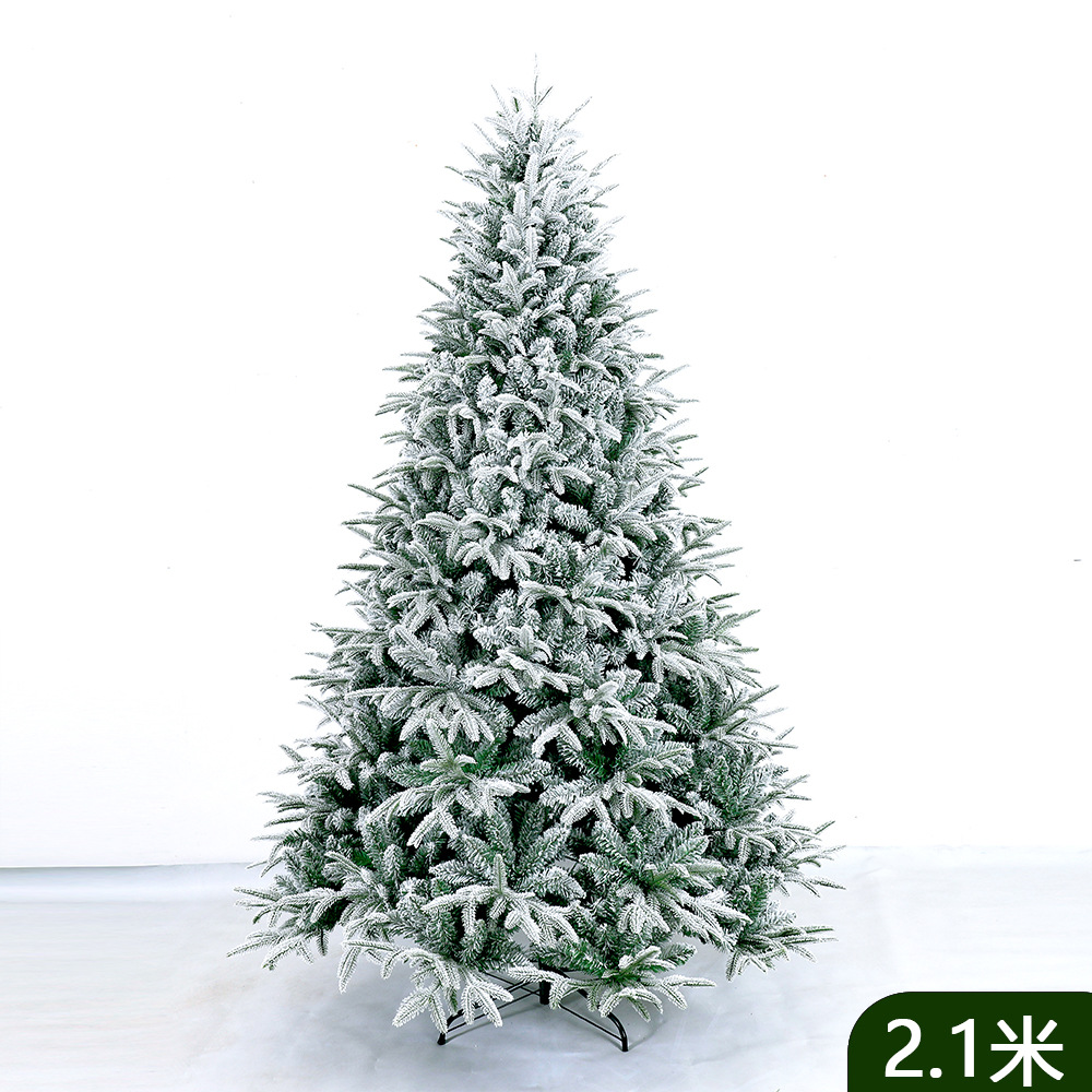 Navidad de alta gama Crypto PE mezcla blanca caída de nieve flocado ornamento de árbol de Navidad árbol automático puntiagudo
