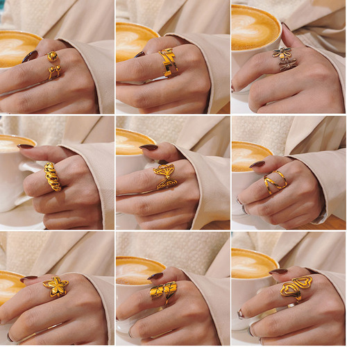 European and American fashion titanium steel ring female niche ins butterfly love cold wind ring 18k gold temperament trendy jewelry
