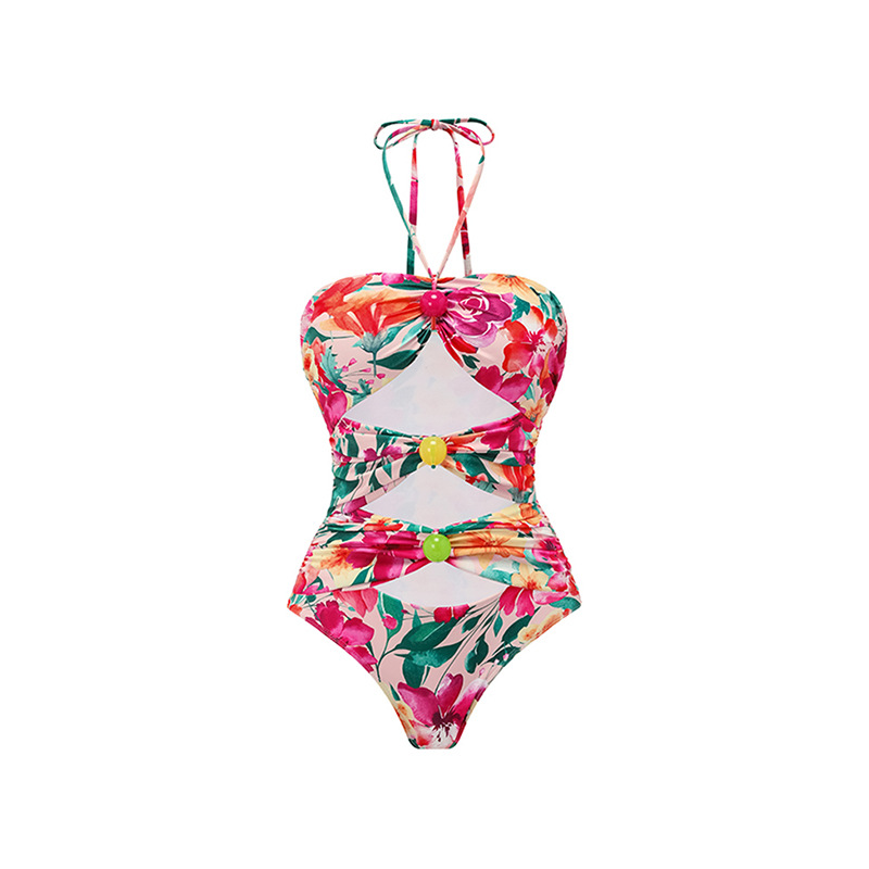 One-pieces Tops Type Women's Vacation Flower 2 Pieces Set One Piece Swimwear