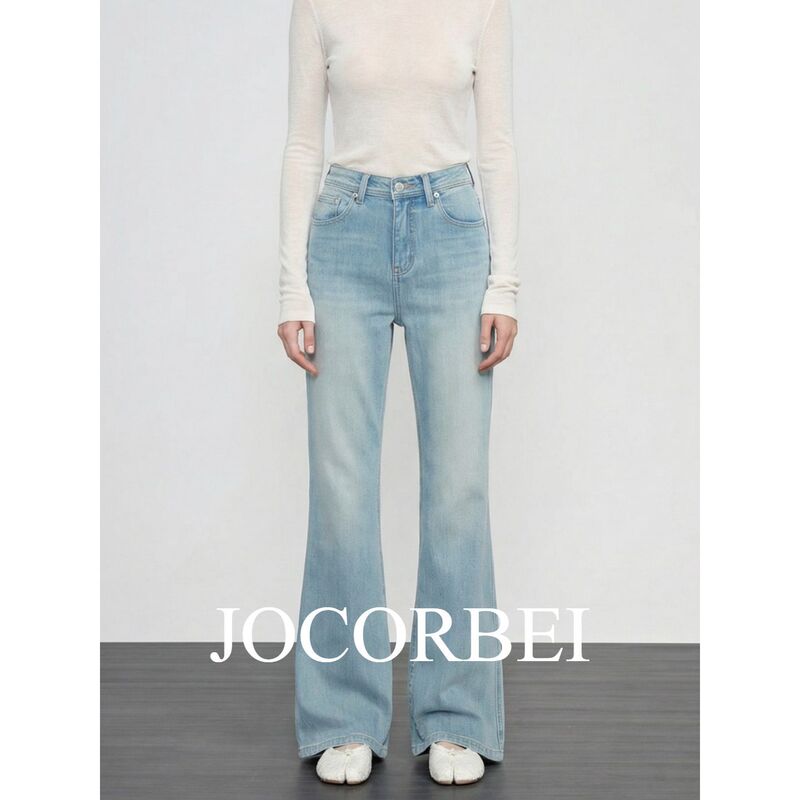 Jocorbei【Four-Way Stretch Supermodel Pants】Washed Light Blue Popular Flared Jeans for Women with Flared Leg Openings