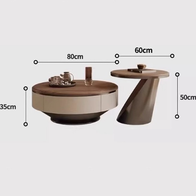 월넛 나뭇결 조리대 조합 커피 테이블 80+60