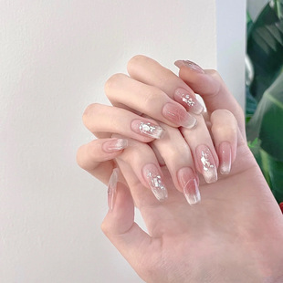 [Broken fritillary] light nude pink French cat's eye handmade wear nail 2024 New Gentle manicure