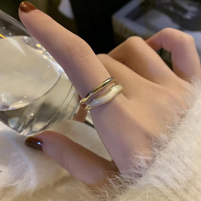 High-grade double-layer ring female niche design open enamel drop glaze finger ring oil painting retro light luxury fashion personality