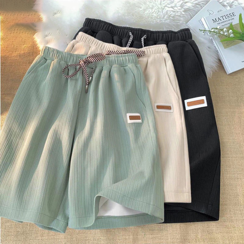 Summer Ice Silk Striped Shorts for Men, Trendy Versatile Five-Point Pants, Casual Sports Ice Silk Shorts with Small Logo, New Style Summer Ice Silk Striped Shorts for Men, Trendy Versatile Five-Point Pants, Casual Sports Ice Silk Shorts with Small Logo, New Style