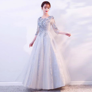 Long Grey Dress 2025 Spring and Summer New Arrival Host Banquet Slim-fit Sexy Performance Bridesmaid Dress dress