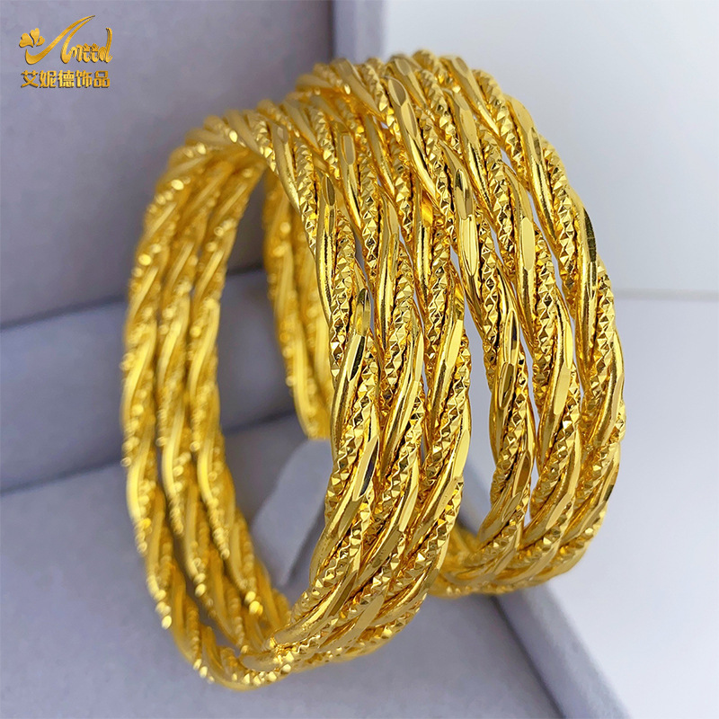 Cross Border Dubai 24K Gold Plated Fine Bracelet Indian Bride Wedding Jewelry Gold Bracelet Middle East Women's Bracelet Wholesale Cross Border Dubai 24K Gold Plated Fine Bracelet Indian Bride Wedding Jewelry Gold Bracelet Middle East Women's Bracelet Wholesale